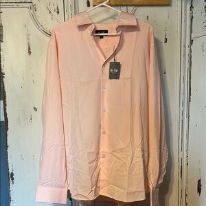 Pink Long-Sleeve Dress Shirt with V-Neck